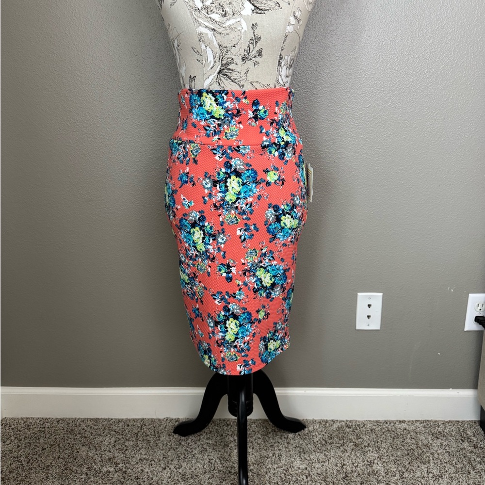 Floral Coral Pencil Skirt